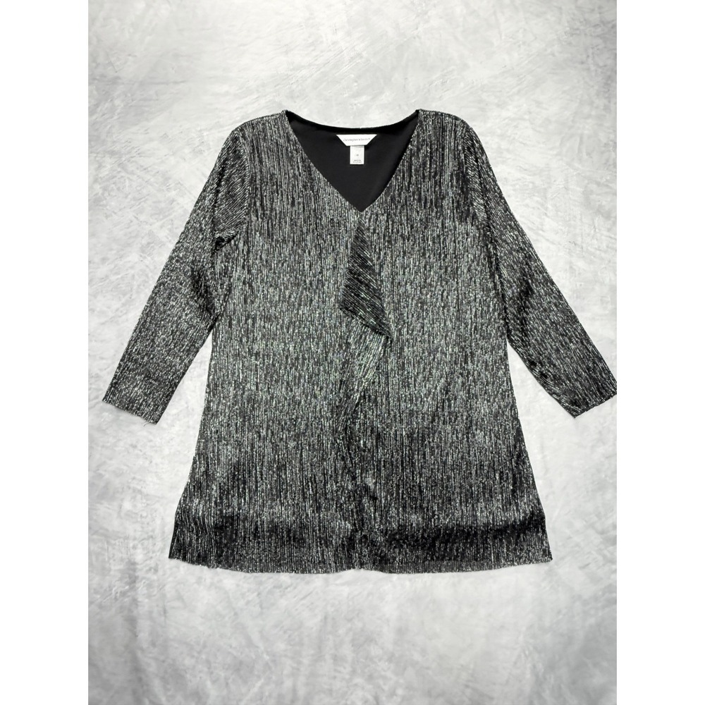 Christopher Banks Silver Black Metallic‎ Ruffle Top womens sz M whimsigoth goth